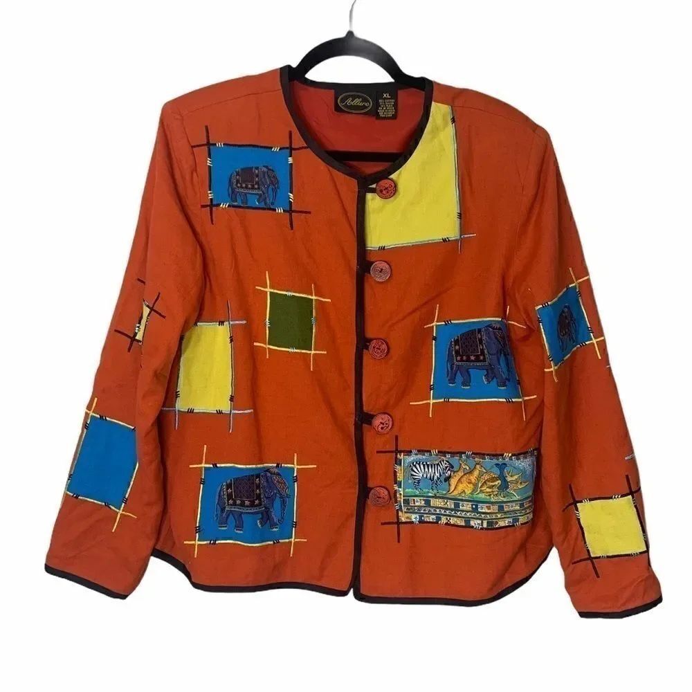 Allure orange jacket elephant, safari, patches XL (K1) Halloween fall